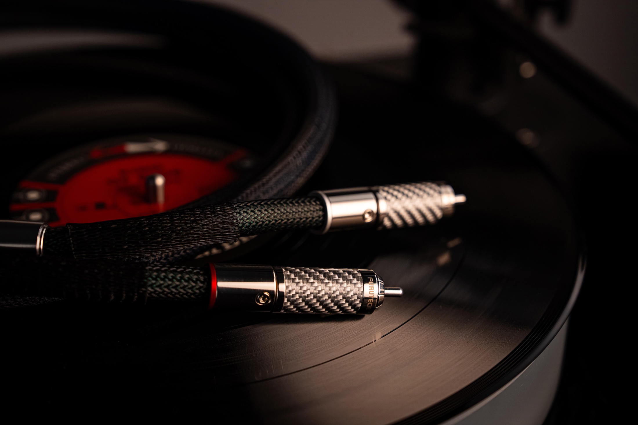 Audio cable detail arranged on a turntable