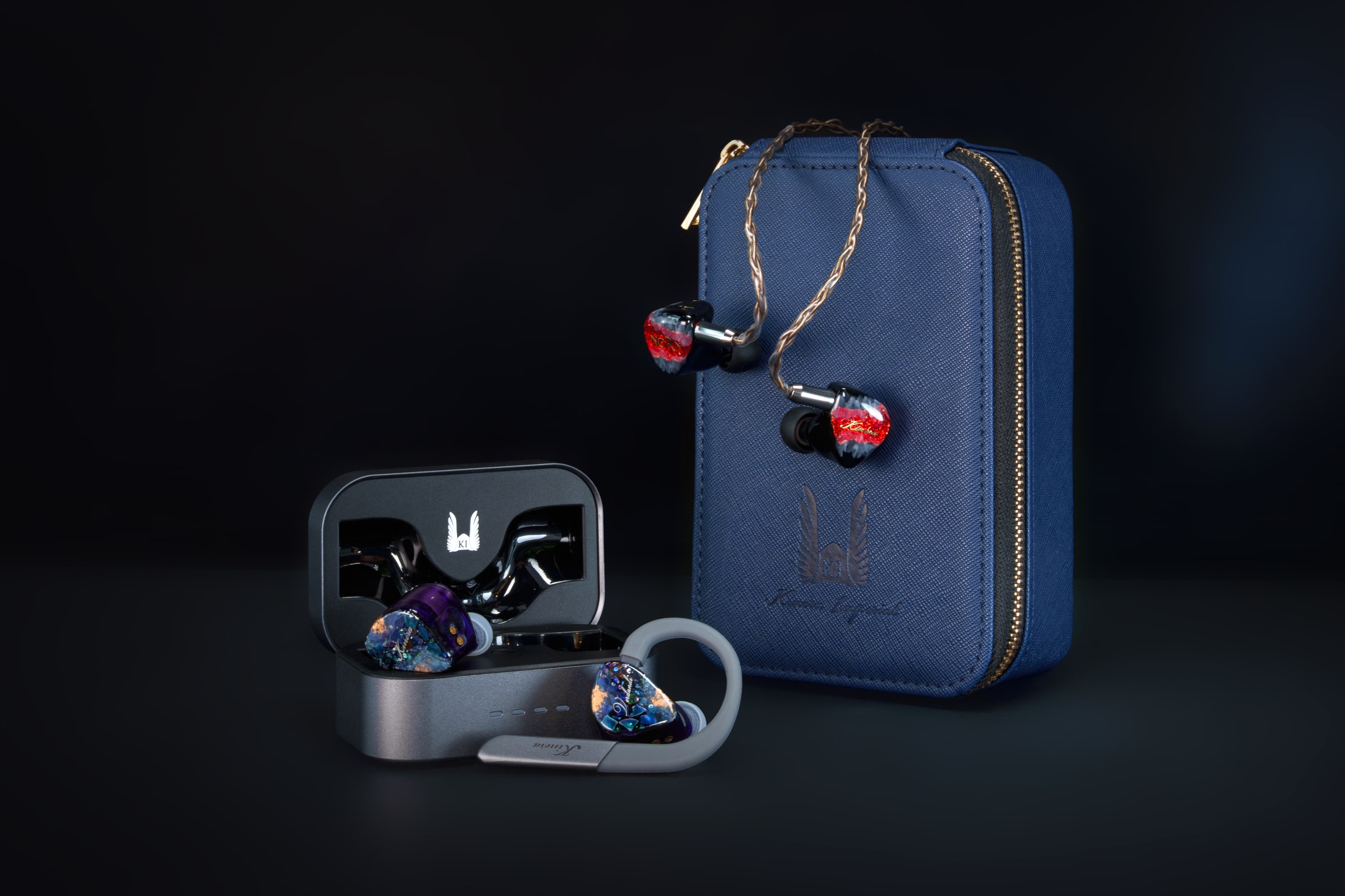 Kinera in-ear monitors displayed with their case and accessories